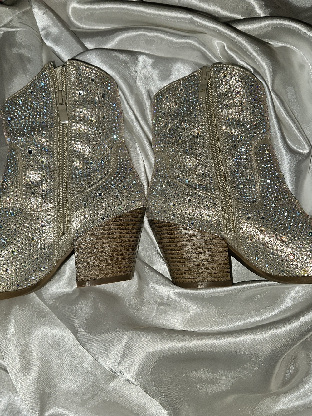 Embellished Crystal Western Ankle Boots - Sparkling Silver - Picture 2 of 6